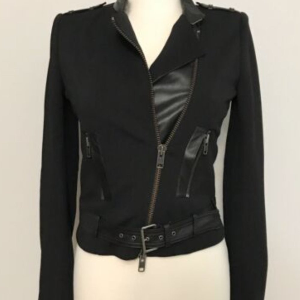 Rachel Zoe Black Leather Accent Military Moto Belt